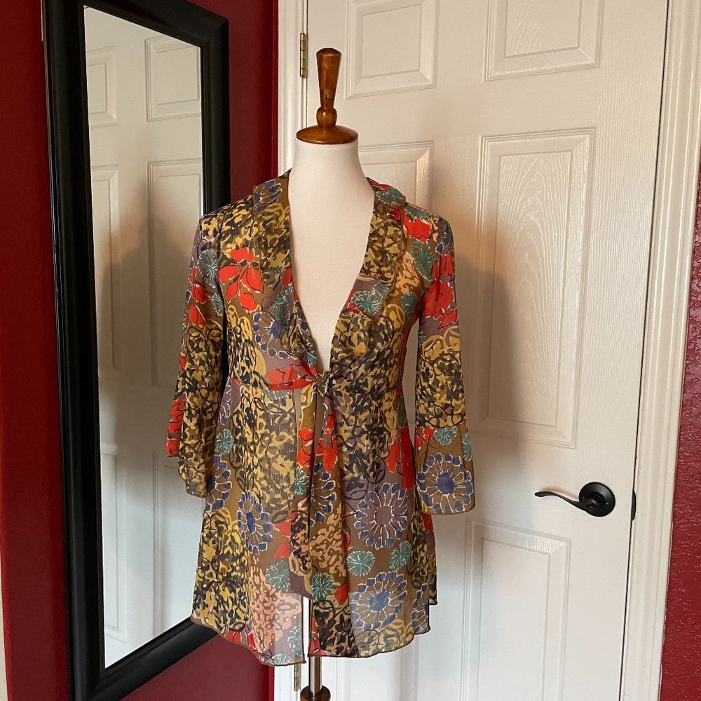 Cabi Sheer Floral Tie Front Top